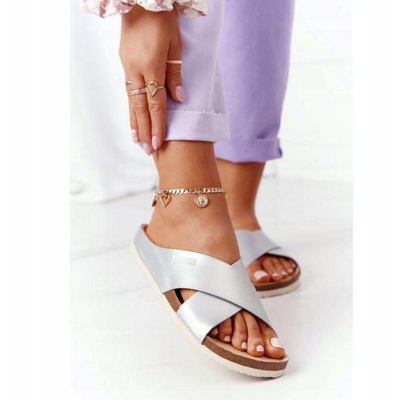 Leder Hausschuhe Big Star HH274650 Silber silber- 1