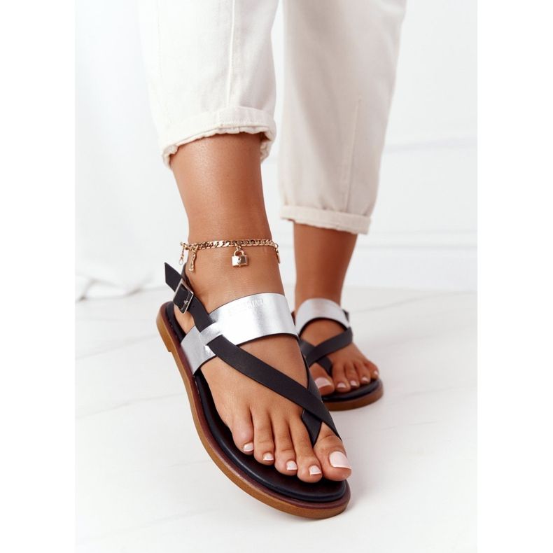 Ledersandalen Flip-Flops Big Star HH274712 Schwarz und Silber 2