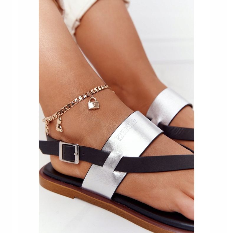 Ledersandalen Flip-Flops Big Star HH274712 Schwarz und Silber silber- 1