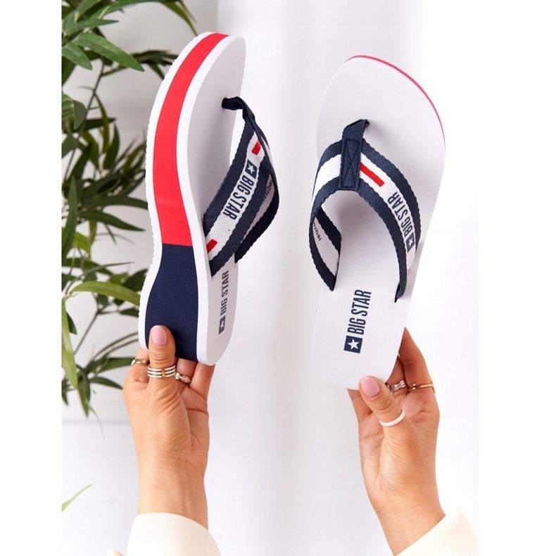 Damen Flip-Flops auf dem Keil Big Star HH274A093 Weiß blau 2