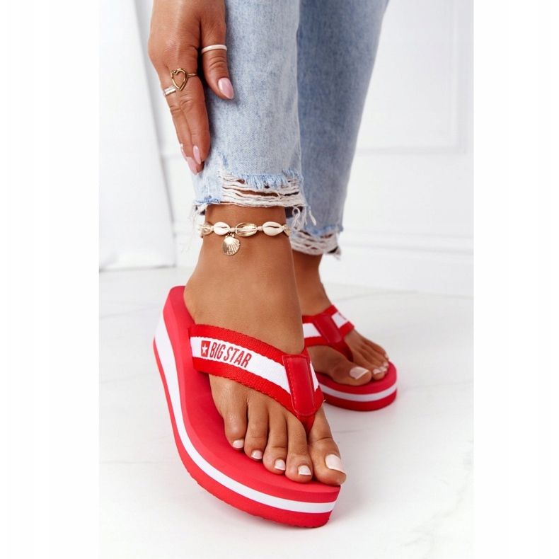 Damen Flip-Flops auf dem Keil Big Star HH274A095 Rot 2