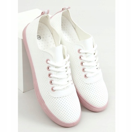 Damen-Sneaker zum Schnüren, weiß und rosa LA44 Pink 1