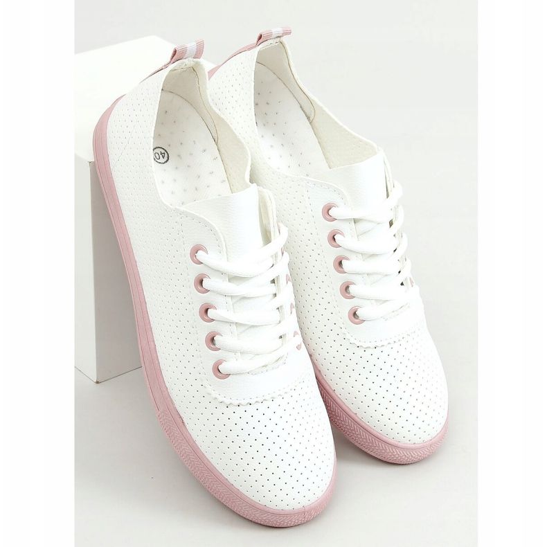 Damen-Sneaker zum Schnüren, weiß und rosa LA44 Pink 1