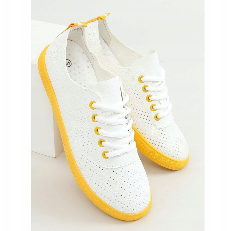 Damen-Sneaker zum Schnüren, weiß und gelb LA44 Yellow 1