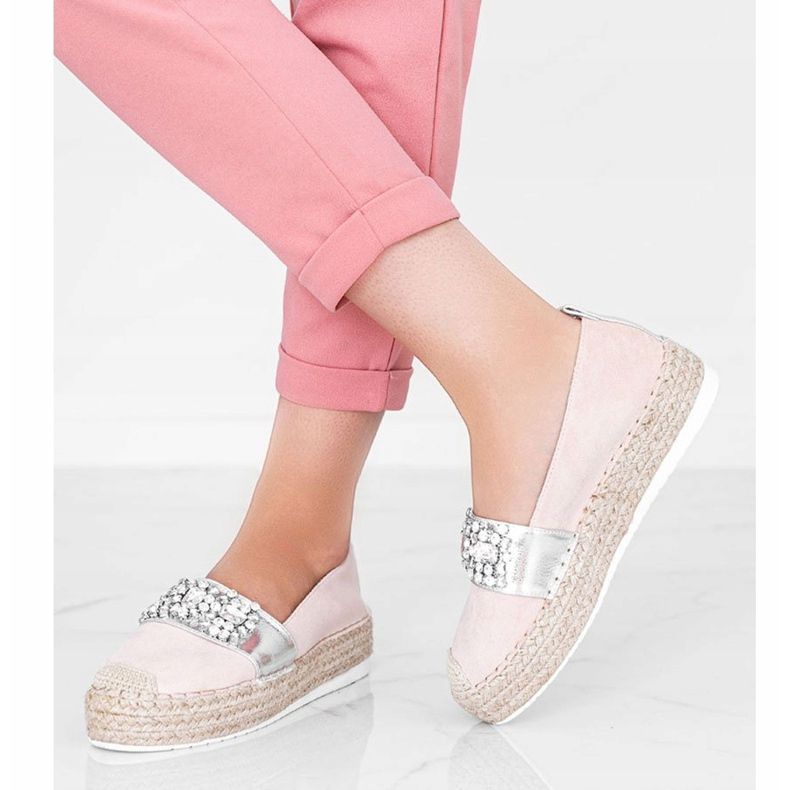 Beige Espadrilles mit Cher-Steinen silber- 1