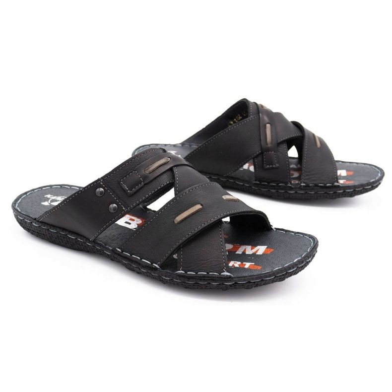 Kampol Herren Leder Hausschuhe 201/3 schwarz 3