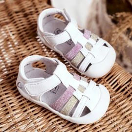 Apawwa Kindersandalen mit Klettverschluss Glitzer Weiß Ontario rosa golden 2