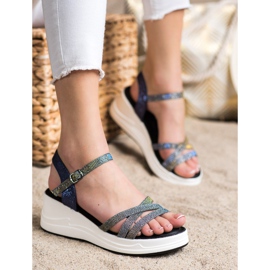 Small Swan Glitzer Sandalen auf Keil marineblau grau 2