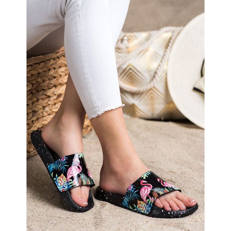 Bona Modische Flip-Flops mit Flamingo schwarz mehrfarbig 2