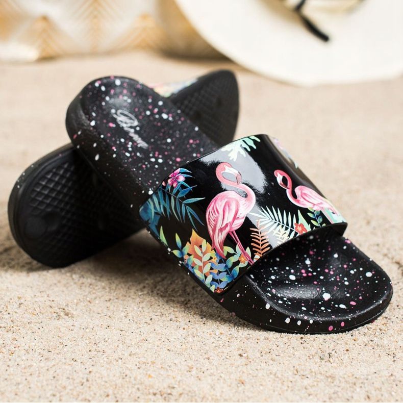 Bona Modische Flip-Flops mit Flamingo schwarz mehrfarbig 1