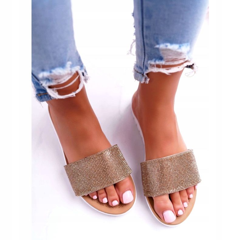 Lu Boo Damen Gold Pailletten Hausschuhe Goodies golden 3