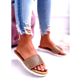 Lu Boo Damen Gold Pailletten Hausschuhe Goodies golden 2