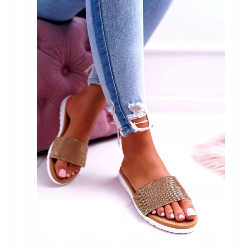 Lu Boo Damen Gold Pailletten Hausschuhe Goodies golden 1