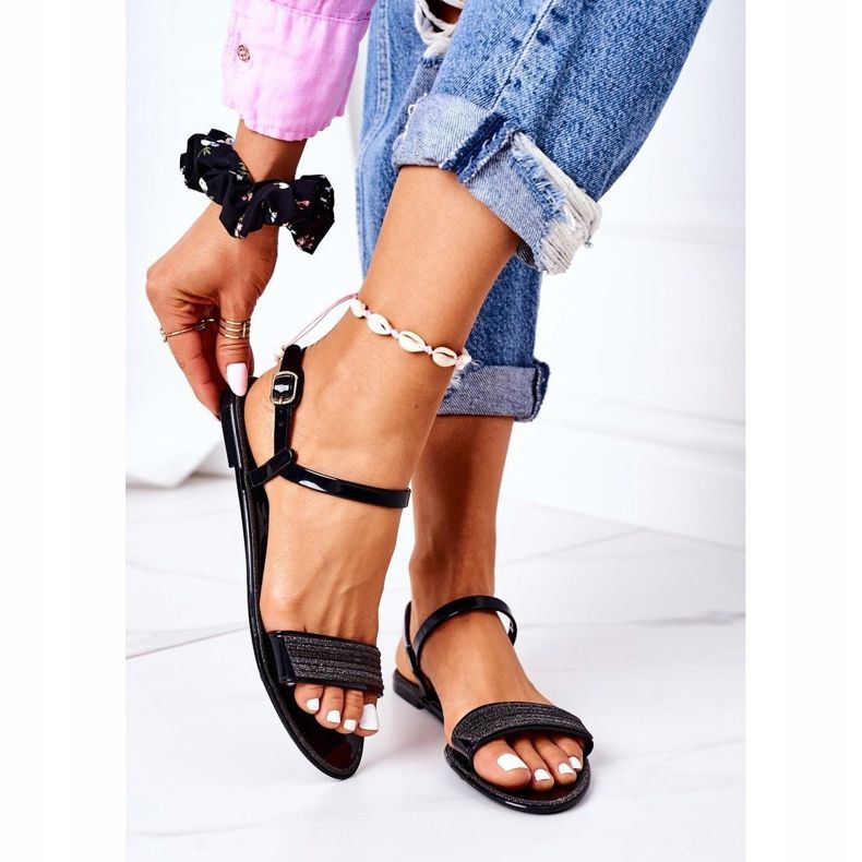 LU BOO Gummisandalen mit schwarzem Beach Time Glitzer 2