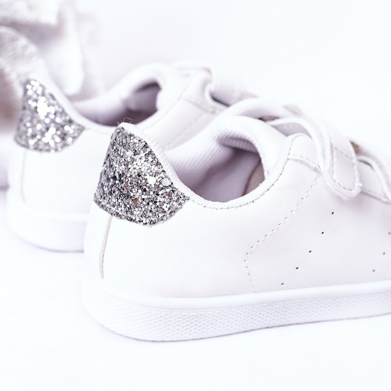 Sneakers für Kinder mit Klettverschluss Weiß und Silber Cute Girl 1