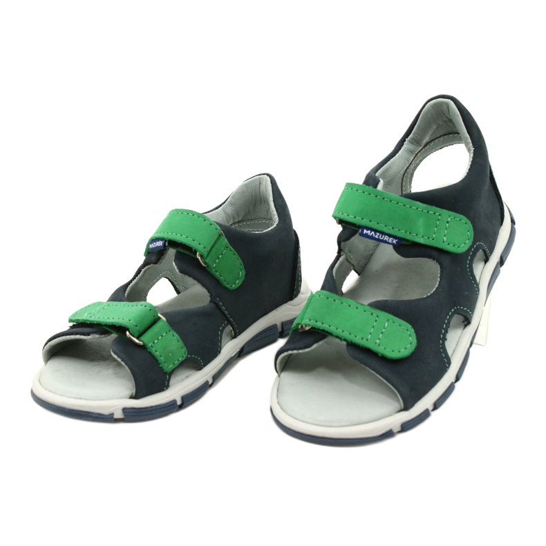 Lederjungen Sandalen für Klettverschluss Mazurek 314 Navy-Green blau 2