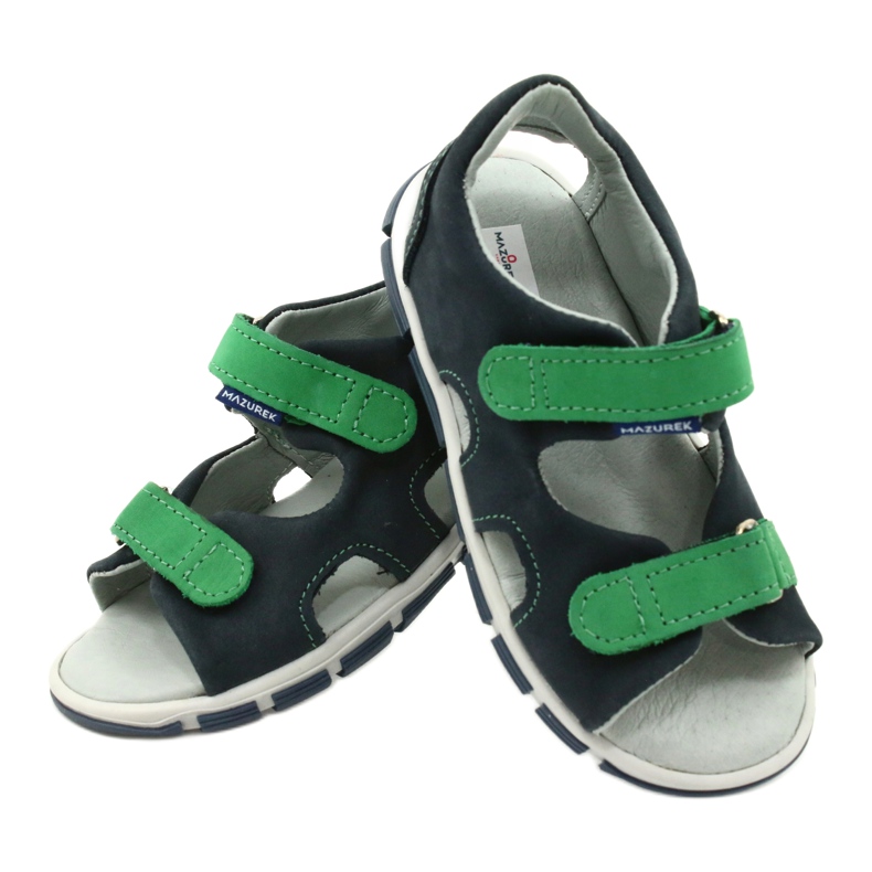 Lederjungen Sandalen für Klettverschluss Mazurek 314 Navy-Green blau 4