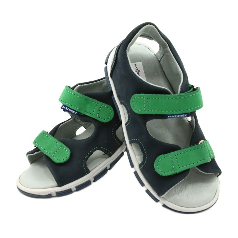 Kinder-Leder-Klettsandalen Mazurek 314, Marineblau grün 4