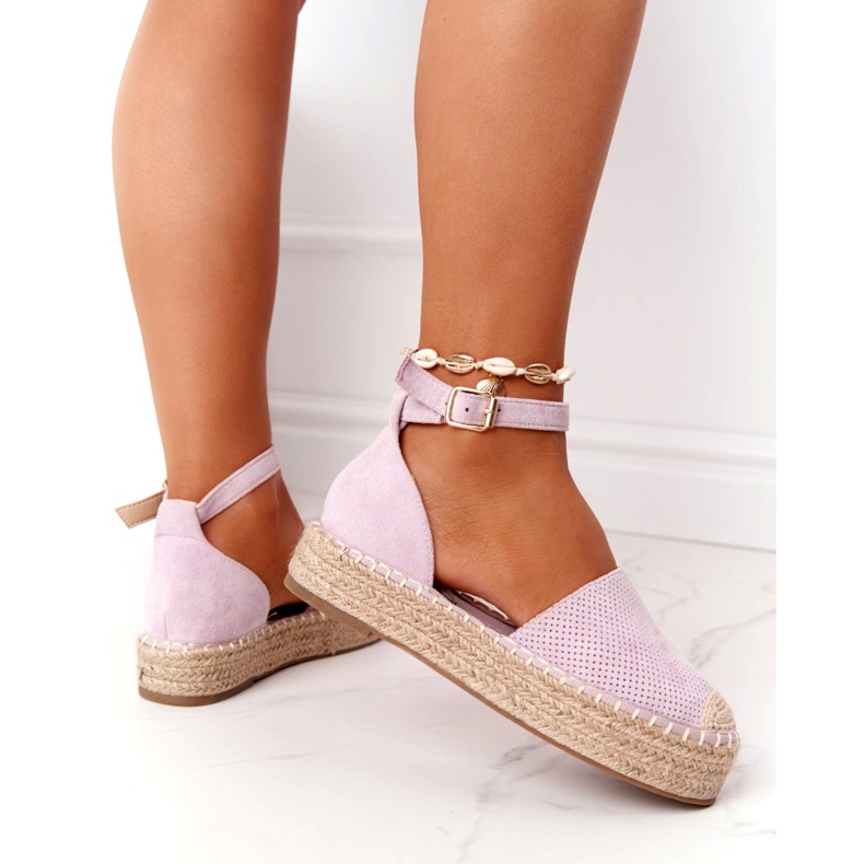 Espadrilles auf der Strohplattform Violet Bali lila 1