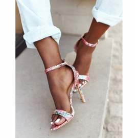 Sandalen auf hohem Absatz mit Schlangenmuster Lu Boo Pink rosa mehrfarbig 1