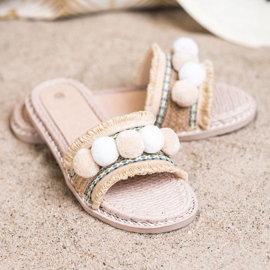 SHELOVET Hausschuhe mit Pompons braun 2