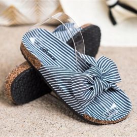 Bona Hausschuhe mit gestreifter Schleife weiß blau 1