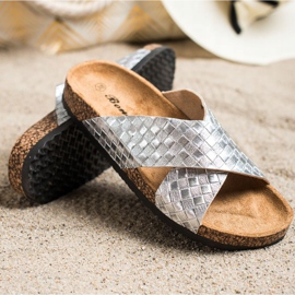 Bona Bequeme Hausschuhe aus Öko-Leder silber- 1