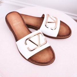 Nicole Klassische Hausschuhe aus Leder für Damen Weiß Evie golden 2