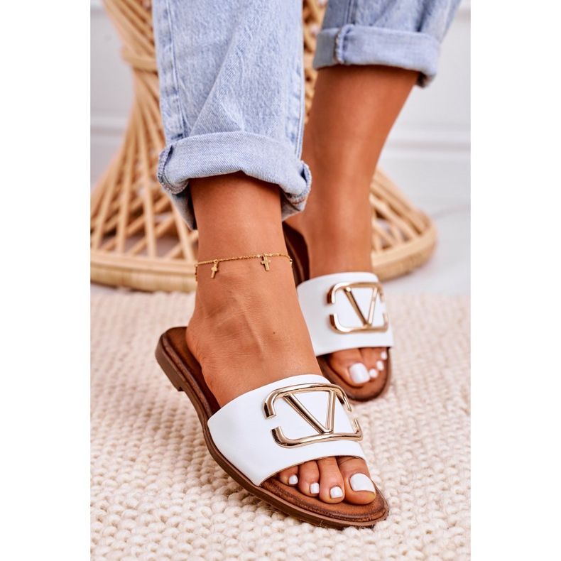 Nicole Klassische Hausschuhe aus Leder für Damen Weiß Evie golden 3