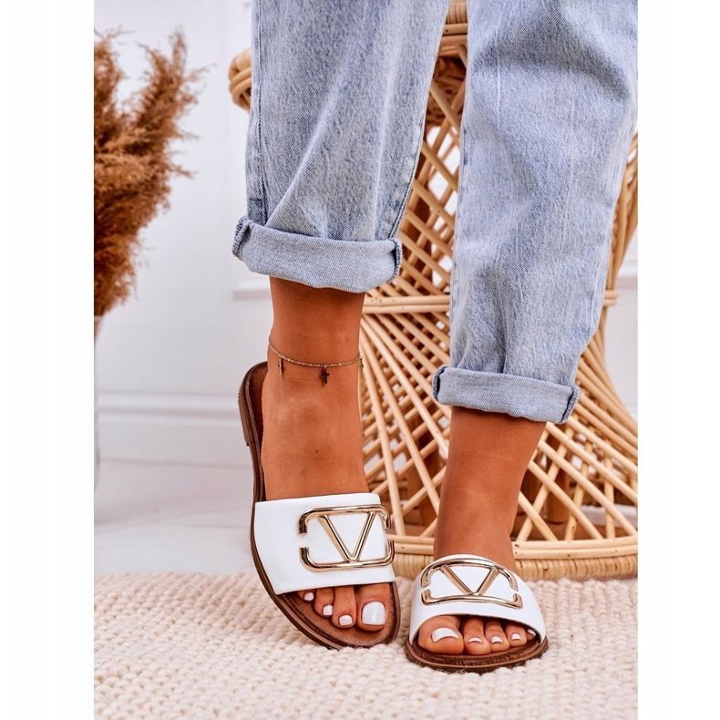 Nicole Klassische Hausschuhe aus Leder für Damen Weiß Evie golden 4