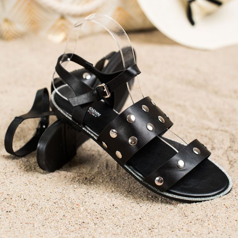Goodin Schwarze Sandalen mit Strasssteinen 1