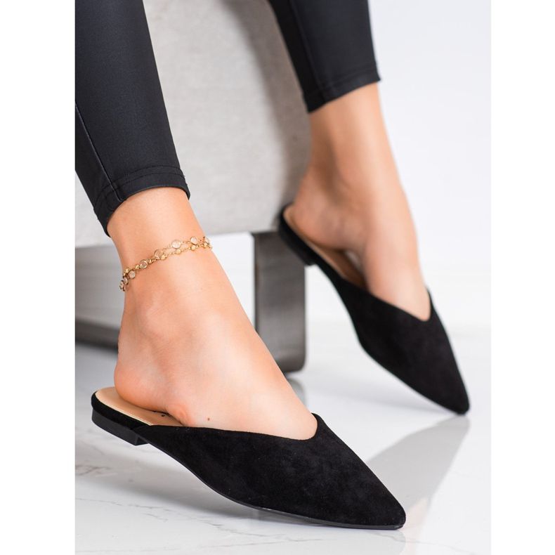 Seastar Spitz Wildleder Hausschuhe schwarz 2