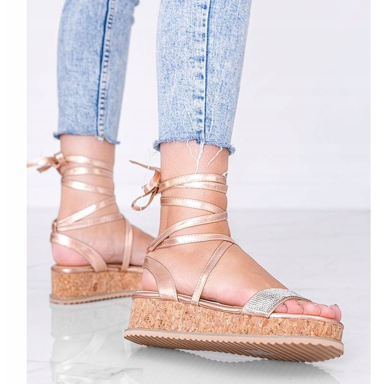 Rosa Sandalen mit Zirkonia gebunden Ves golden 1