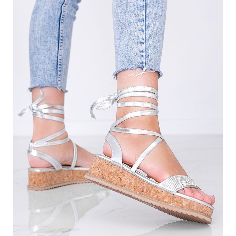 Silberne Sandalen mit Zirkonia besetzt Ves silber- 1