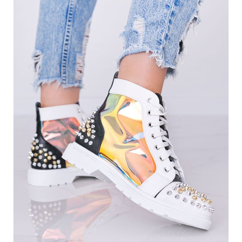 Schwarz-weiße transparente Stiefel mit Lea-Nieten 1