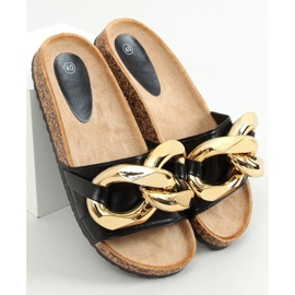 Schwarze Hausschuhe mit dicker Kette schwarz CK201 Black 1