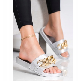 SHELOVET Silberne Hausschuhe mit Ornament silber- 2