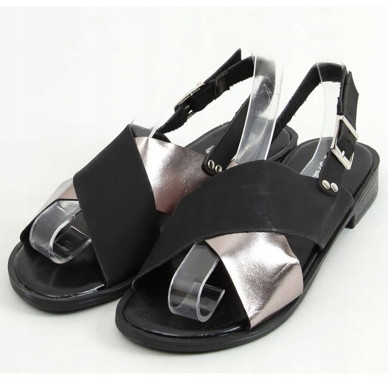Schwarze Damensandalen S060117 Schwarz silber- 1