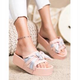 SHELOVET Mode Hausschuhe mit Schleife rosa 1