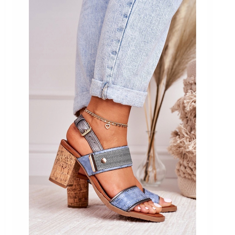 Damensandalen mit Kork-High-Heel, Blau 7