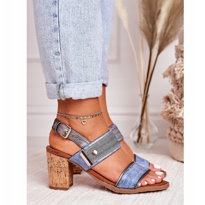Damensandalen mit Kork-High-Heel, Blau 6