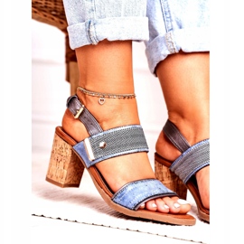 Damensandalen mit Kork-High-Heel, Blau 3