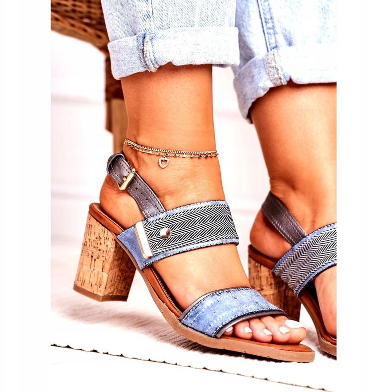 Damensandalen mit Kork-High-Heel, Blau 3