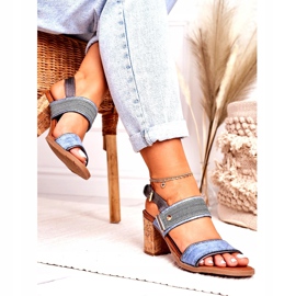 Damensandalen mit Kork-High-Heel, Blau 2