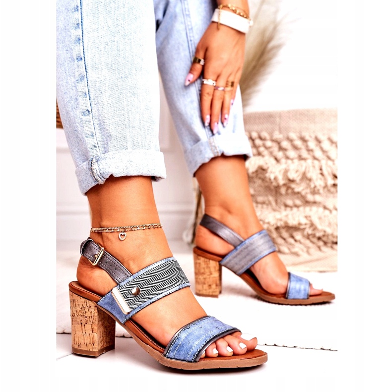 Damensandalen mit Kork-High-Heel, Blau 1