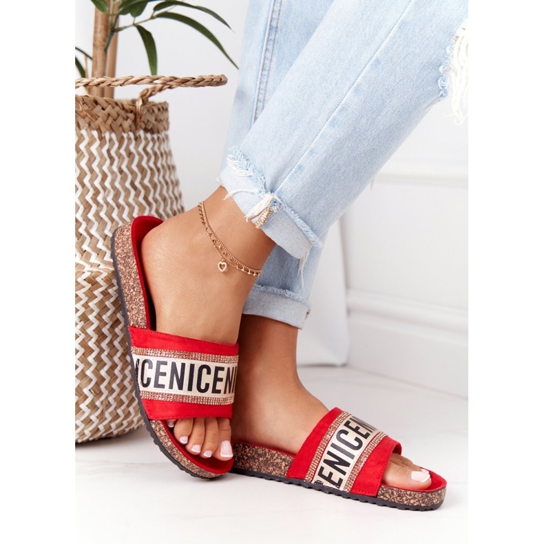 Rote Flip-Flops auf Kork mit Zirkonia Be Nice 2