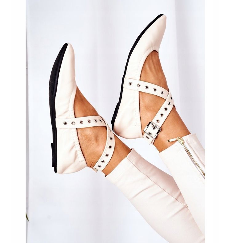 Faltbare Ballerinas aus Leder Lu Boo Beige 1