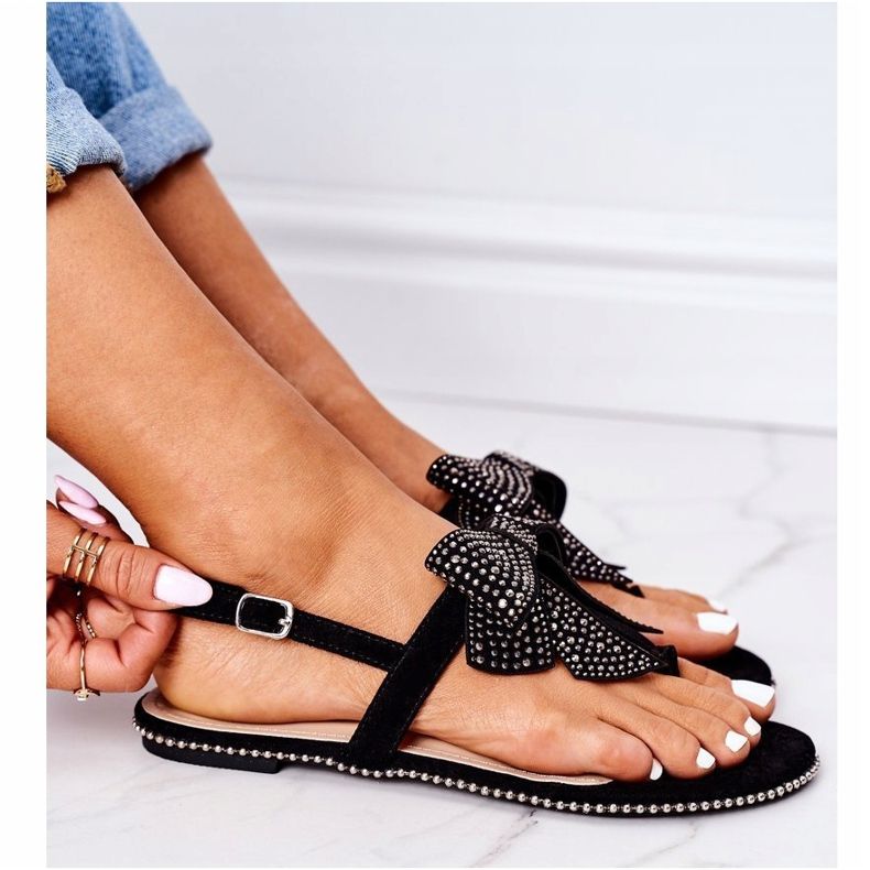 Japanische Sandalen mit Schleife Lu Boo Schwarz 1