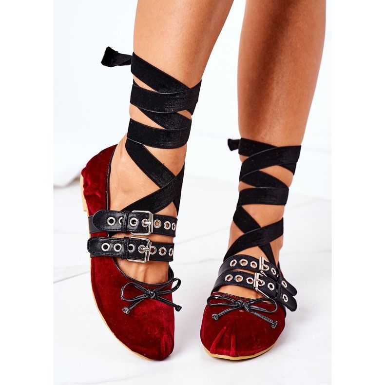 Gebundene Ballerinas aus Velours Lu Boo Burgund rot 2