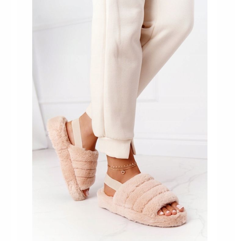 PS1 Pelzpantoffeln auf beiger Schneeflocke-Plattform 1